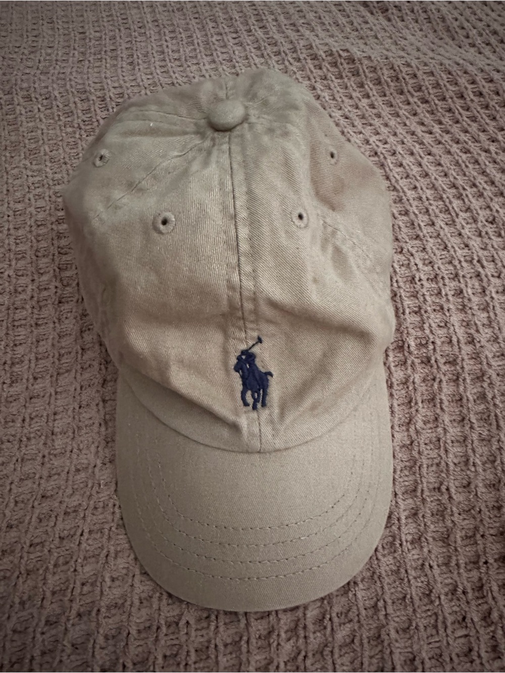 Polo by Ralph Lauren Beige/Tan Baseball Cap with Navy Pony